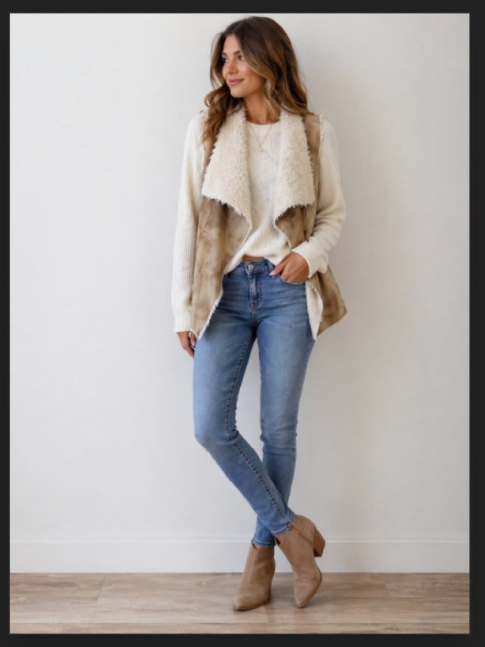 Faux Fur Vest Sherpa Tan Cream Open Front Design Lab Lord & Taylor Size XS